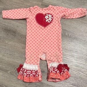 Charming Pink Heart Footie with Ruffle Accents